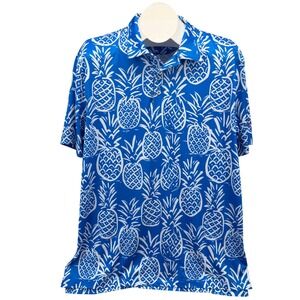 Chubbies Mens Large Royal Blue Pineapple Print Short Sleeve Polo Shirt Weekend